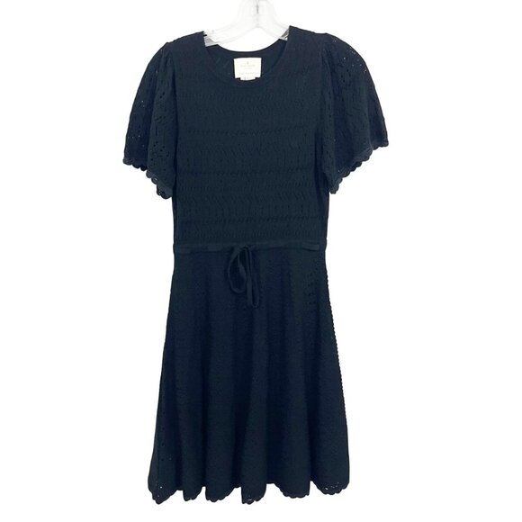 Kate Spade New York Black Pointelle Knit Scalloped Hem Midi Dress - Size XS - Picture 1 of 8